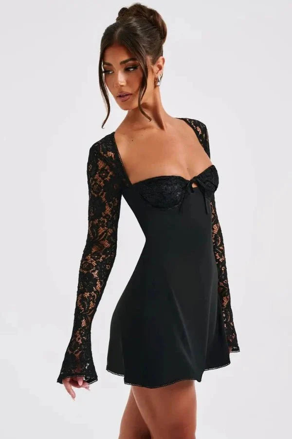 Women's Lace Long Sleeve Mini Dress