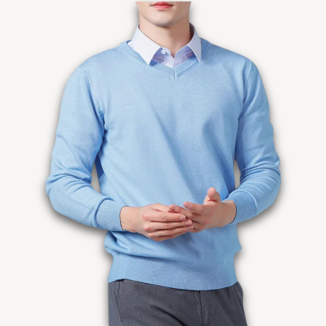 V Neck Pullover Jumper | Slim Fit Layered Collar Look