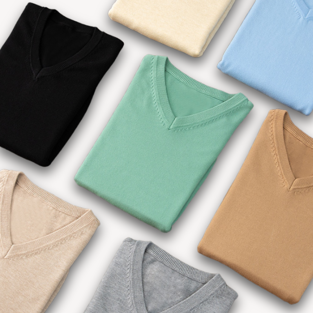 V Neck Pullover Jumper | Slim Fit Layered Collar Look