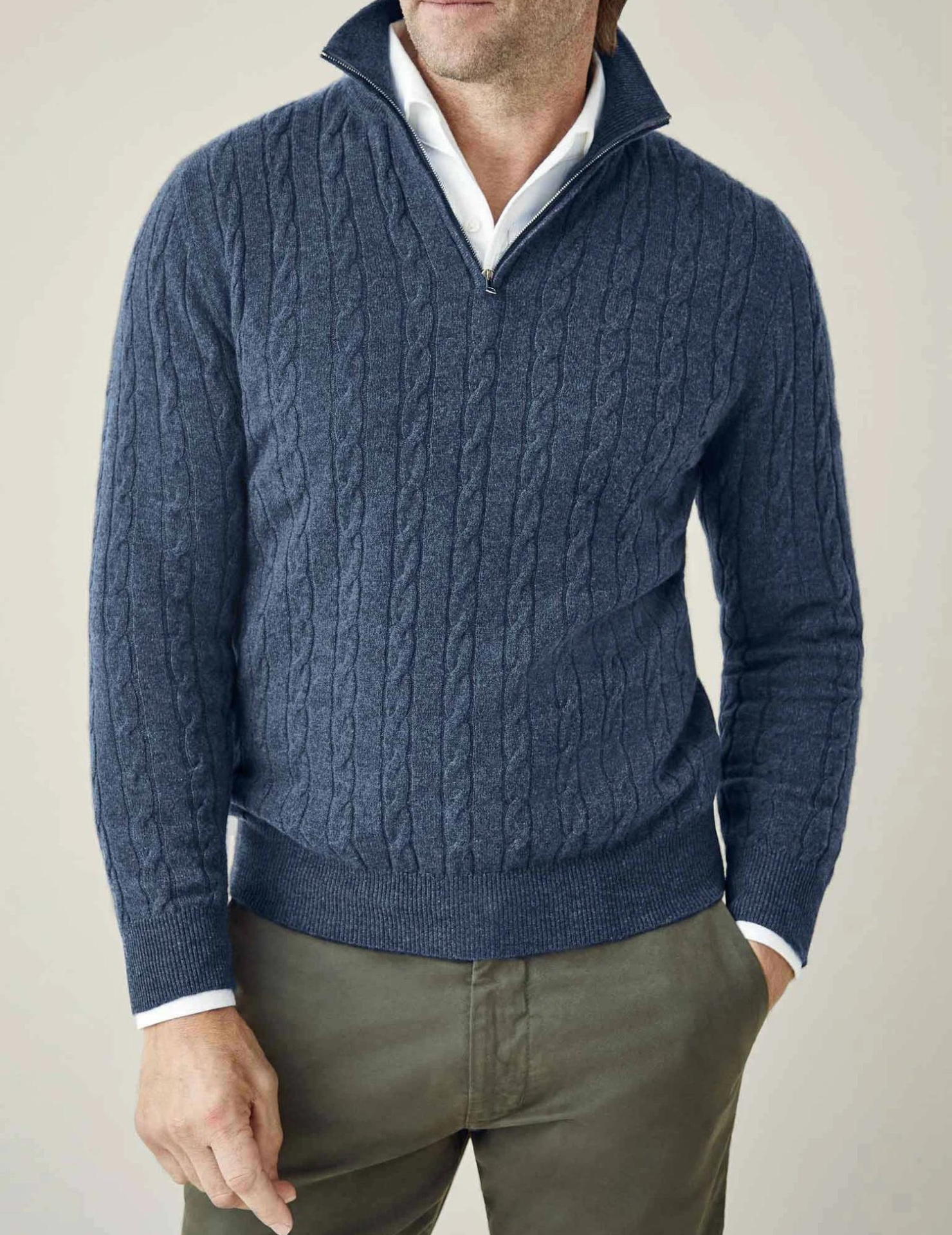 Half Zip Cable Knit Jumper | Classic Fit Pullover