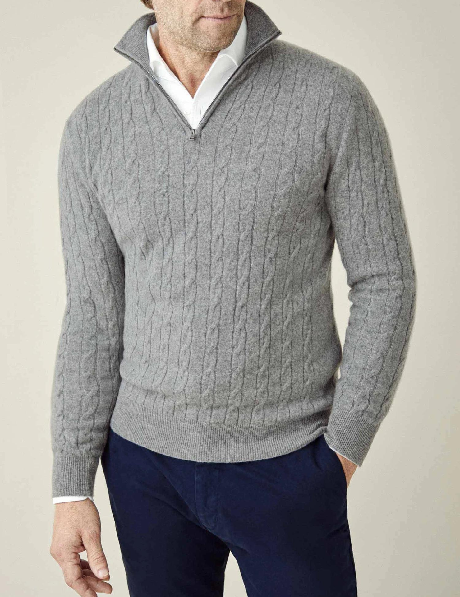 Half Zip Cable Knit Jumper | Classic Fit Pullover