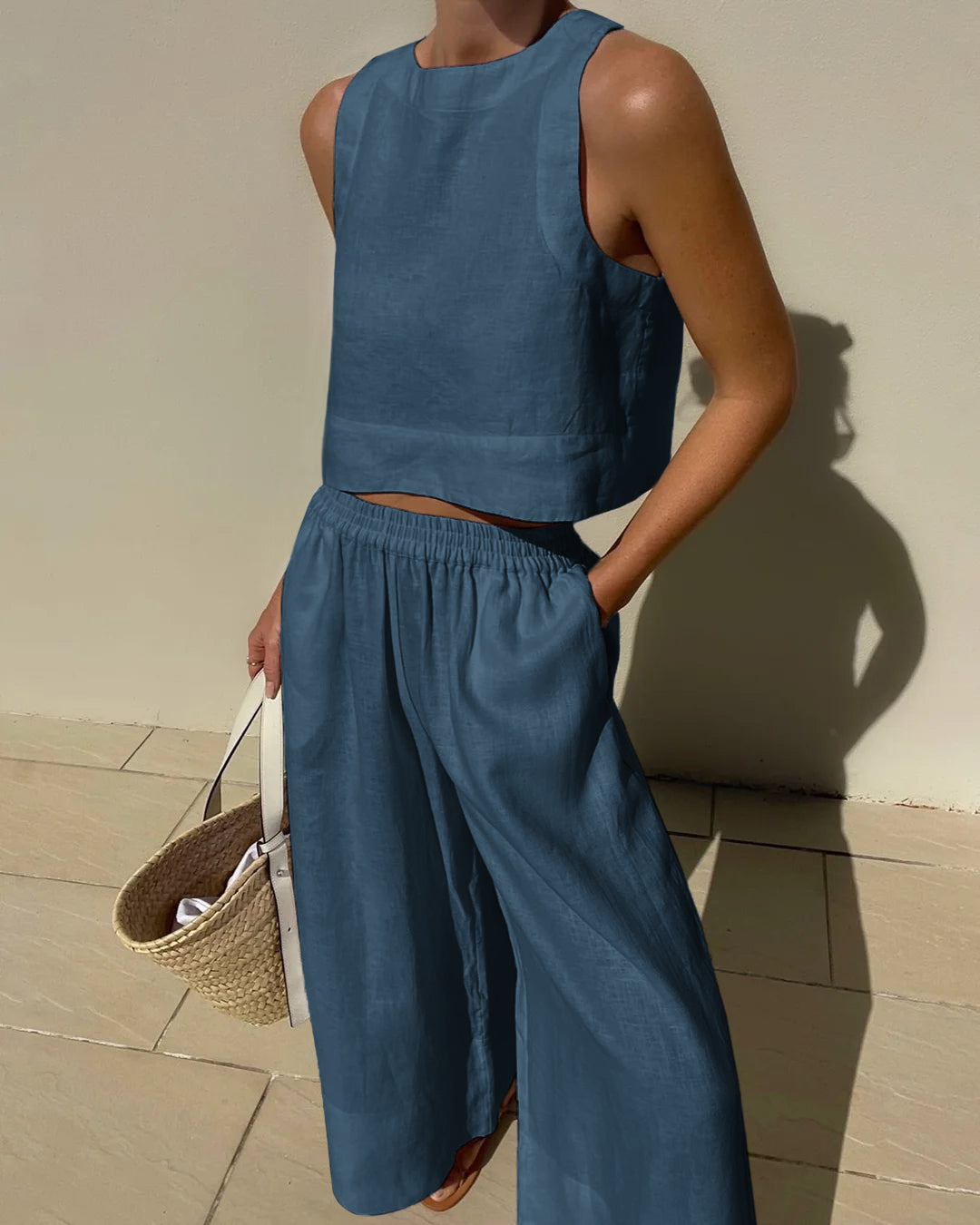 Two Piece Linen Set Women's Wide Leg