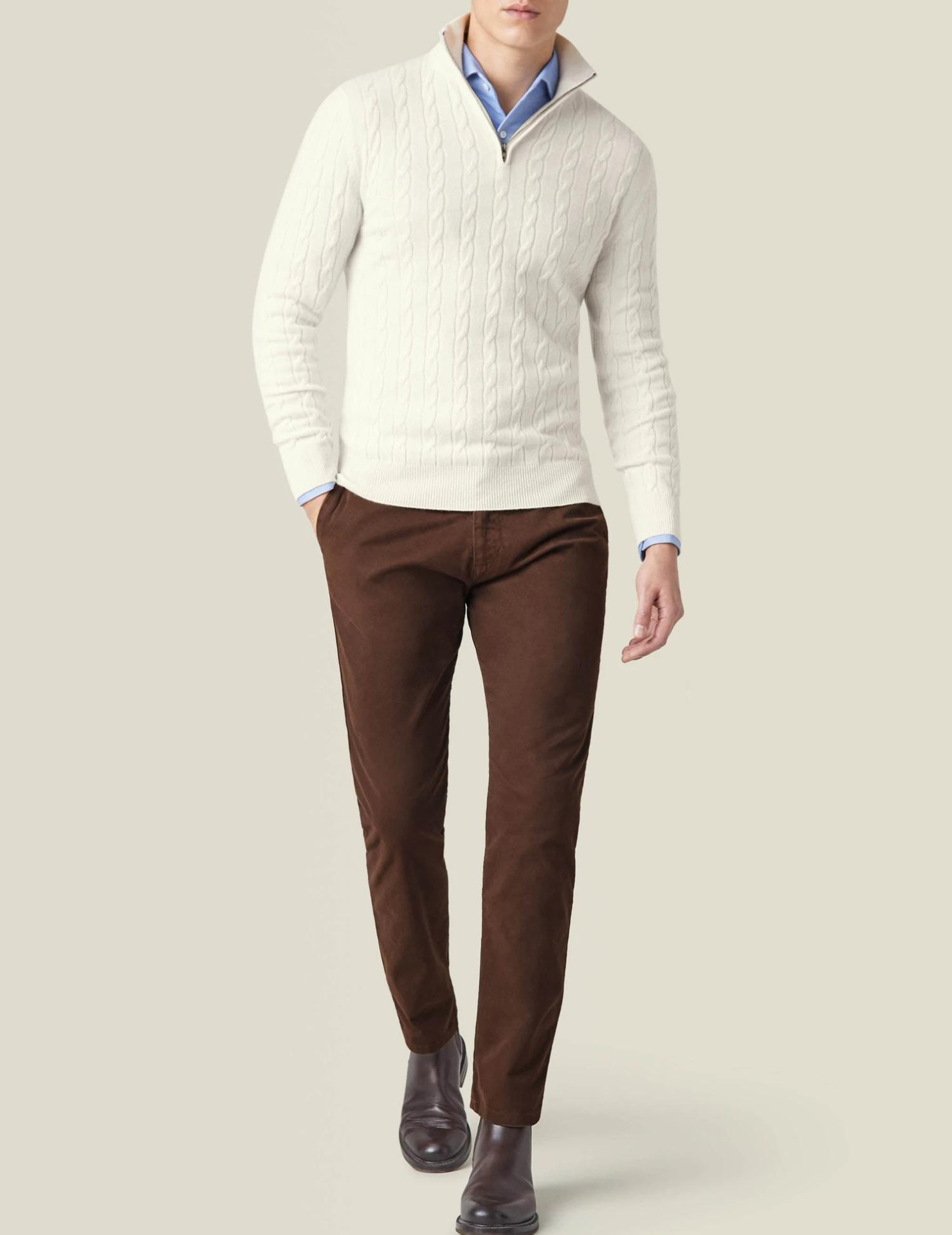 Half Zip Cable Knit Jumper | Classic Fit Pullover