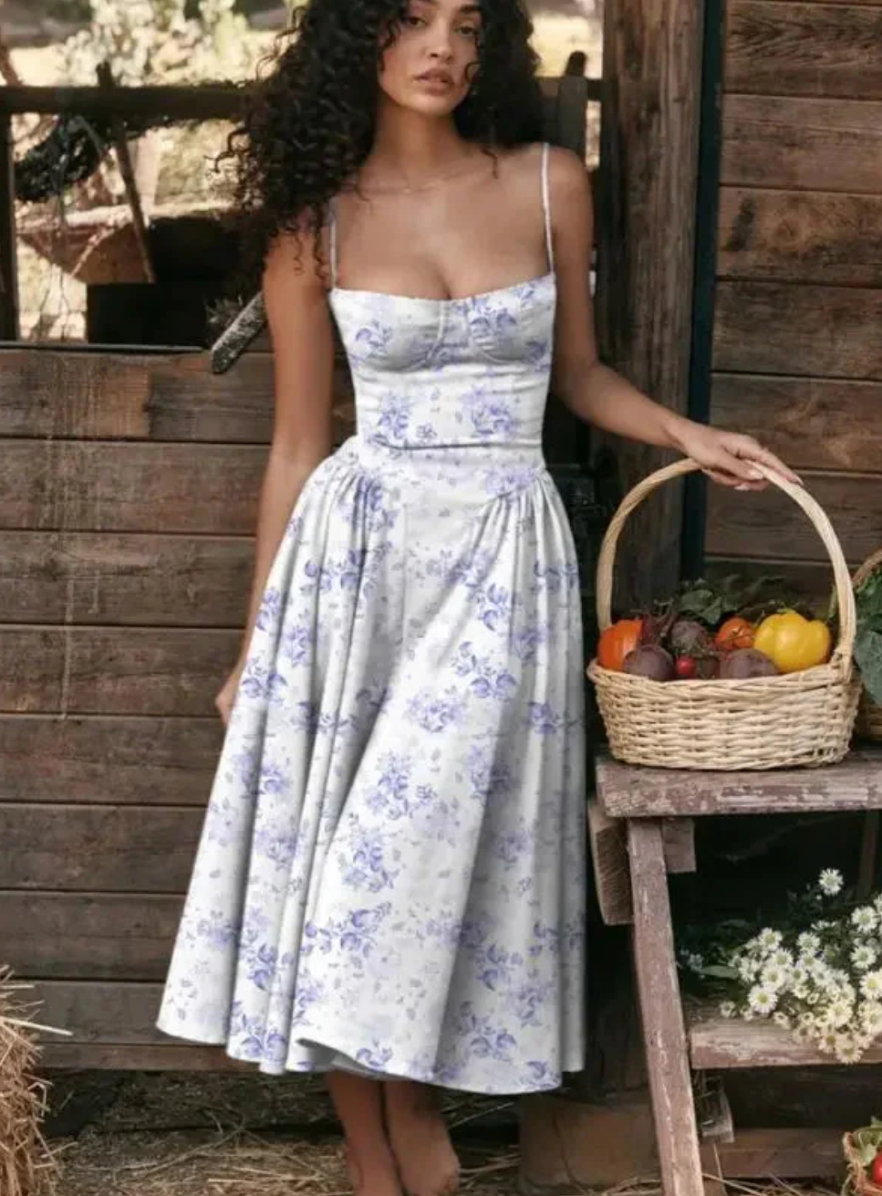 Women's Corset Strappy Wedding Guest Midi Dress