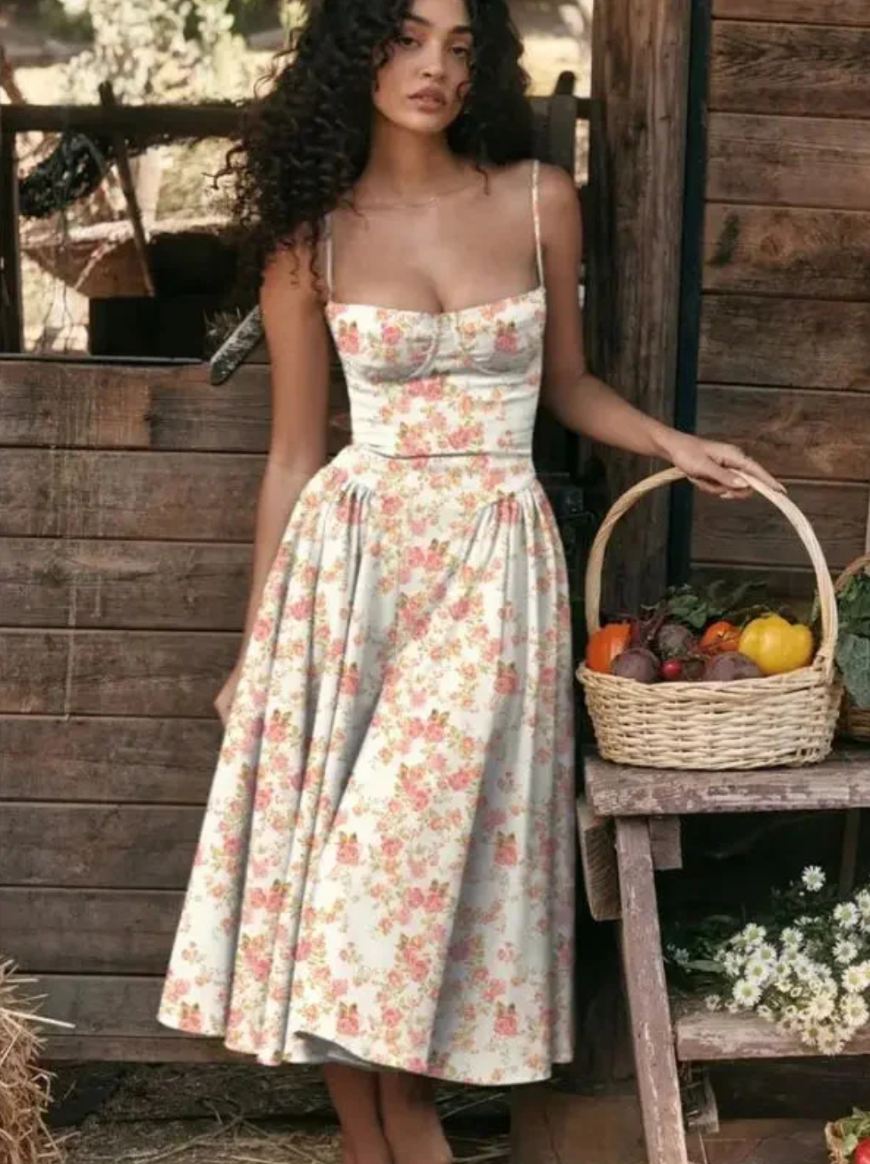 Women's Corset Strappy Wedding Guest Midi Dress
