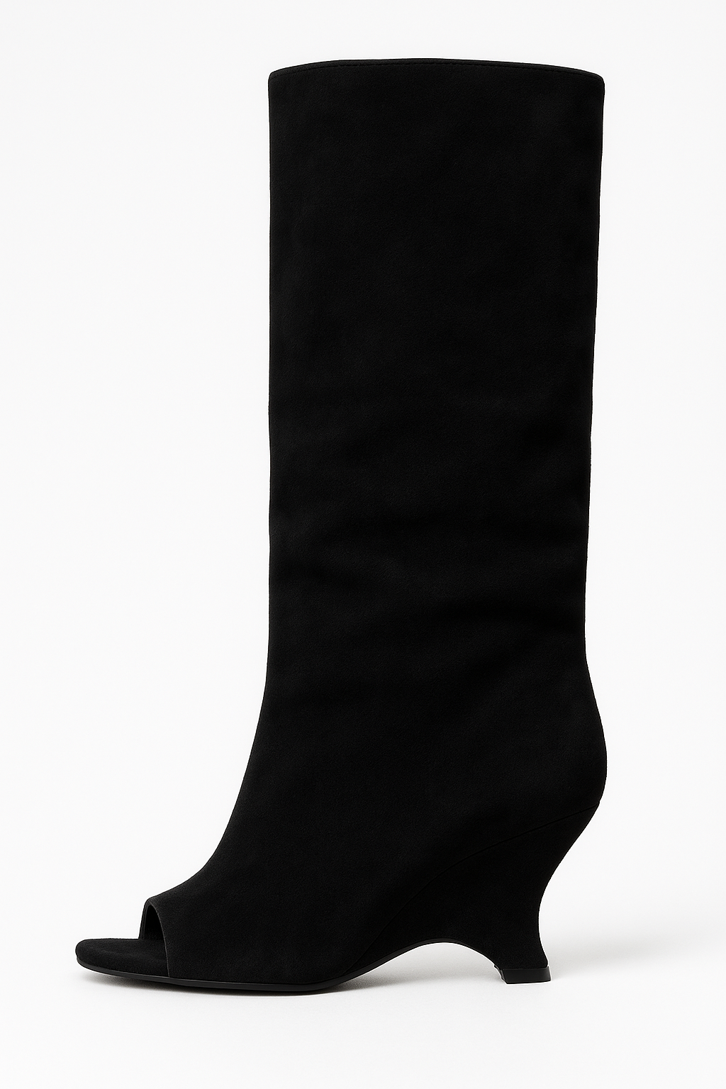 Knee High Boots | Peep Toe Sculpted Wedge Heel