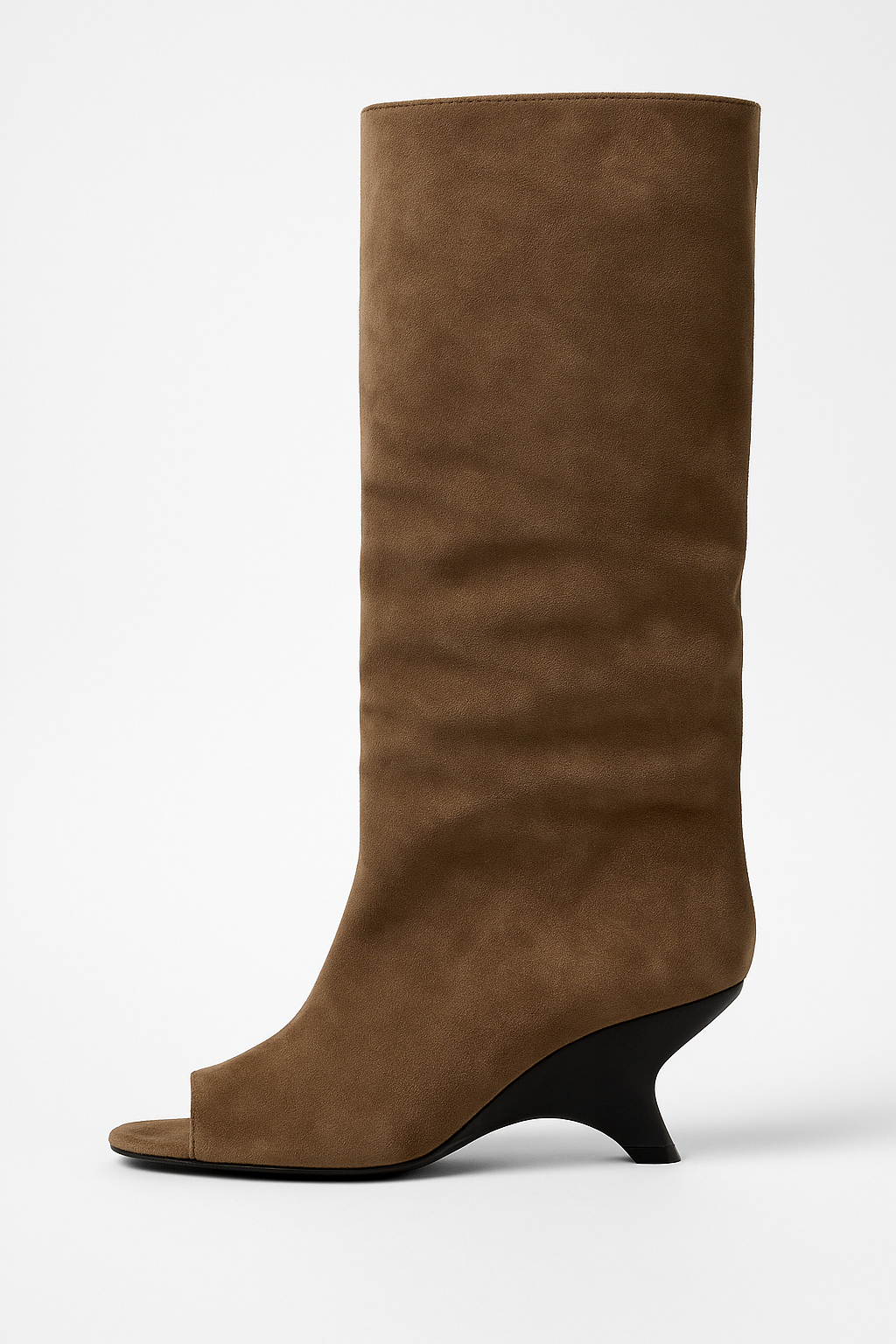 Knee High Boots | Peep Toe Sculpted Wedge Heel