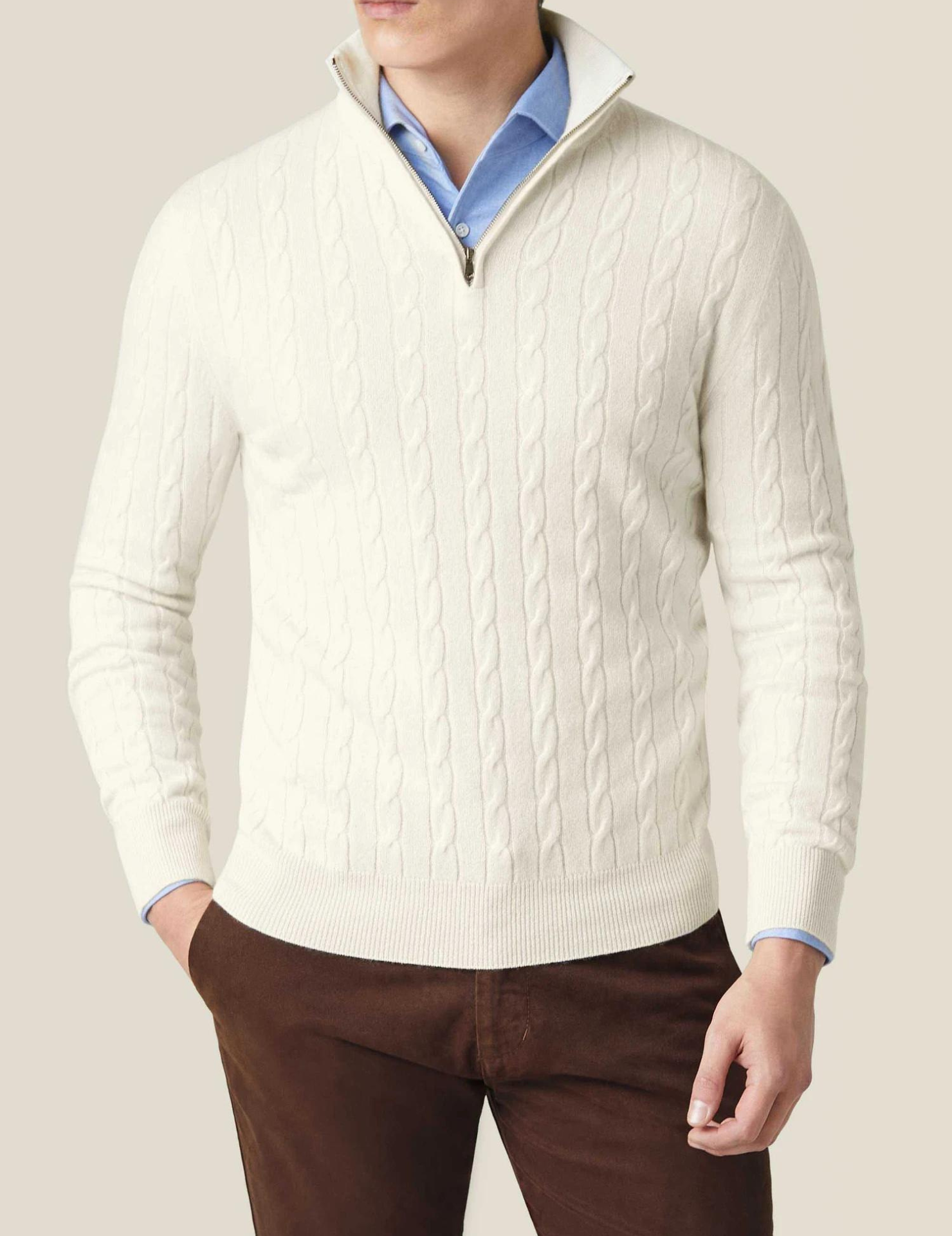 Half Zip Cable Knit Jumper | Classic Fit Pullover