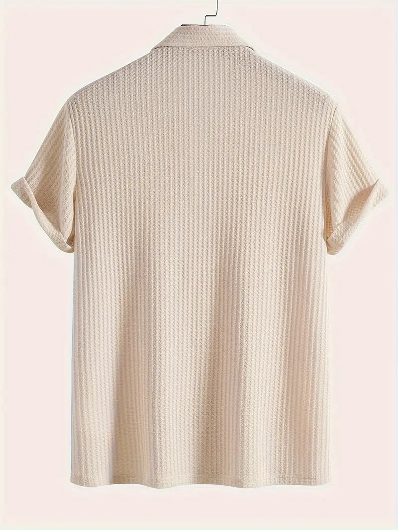 Men’s Textured Waffle Knit Polo Shirt