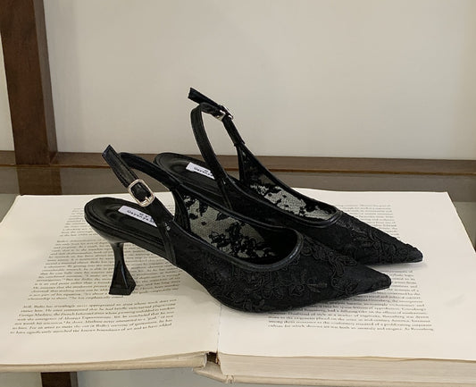 Slingback Heels Women's Beaded Lace