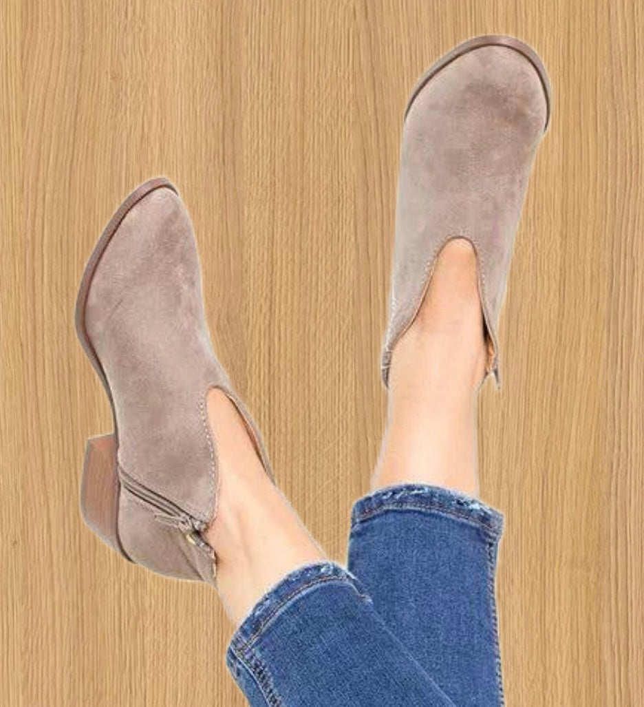 Ankle Boots | Low Block Heel with V Cut Design