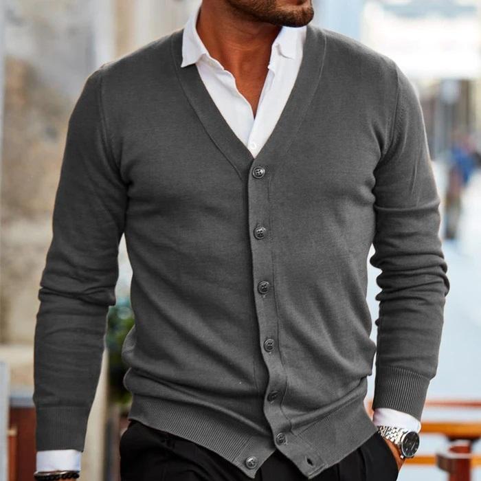 V Neck Button Cardigan | Slim Fit Knitwear