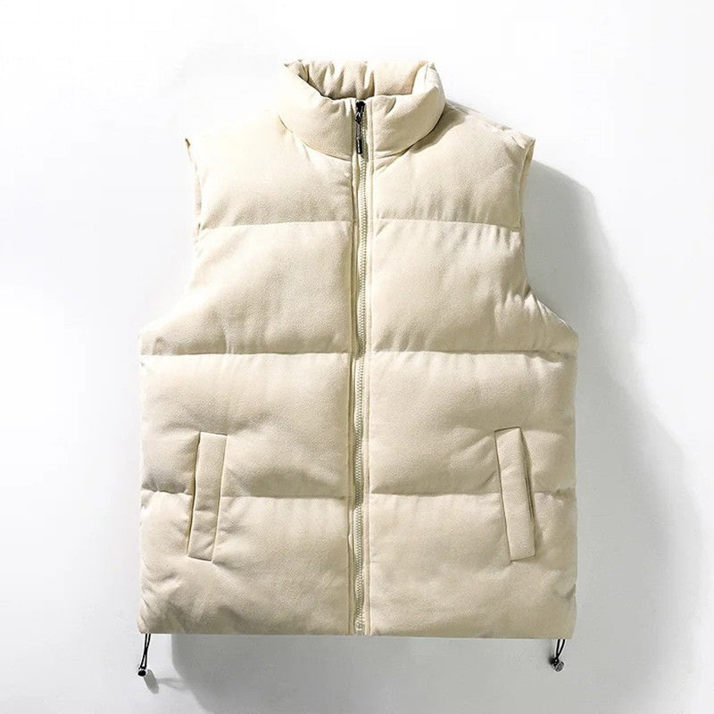Puffer Vest Gilet Zip-Up Suede-Look