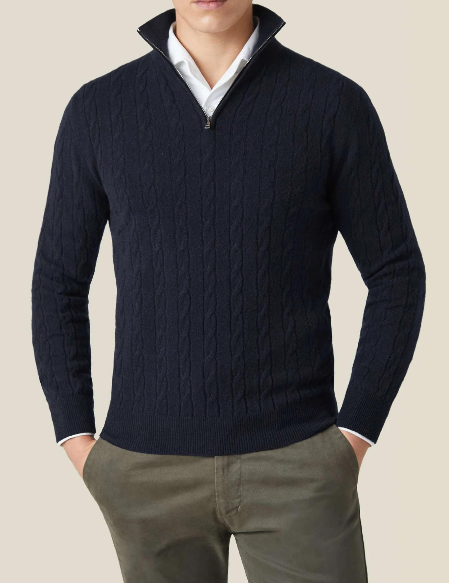 Half Zip Cable Knit Jumper | Classic Fit Pullover