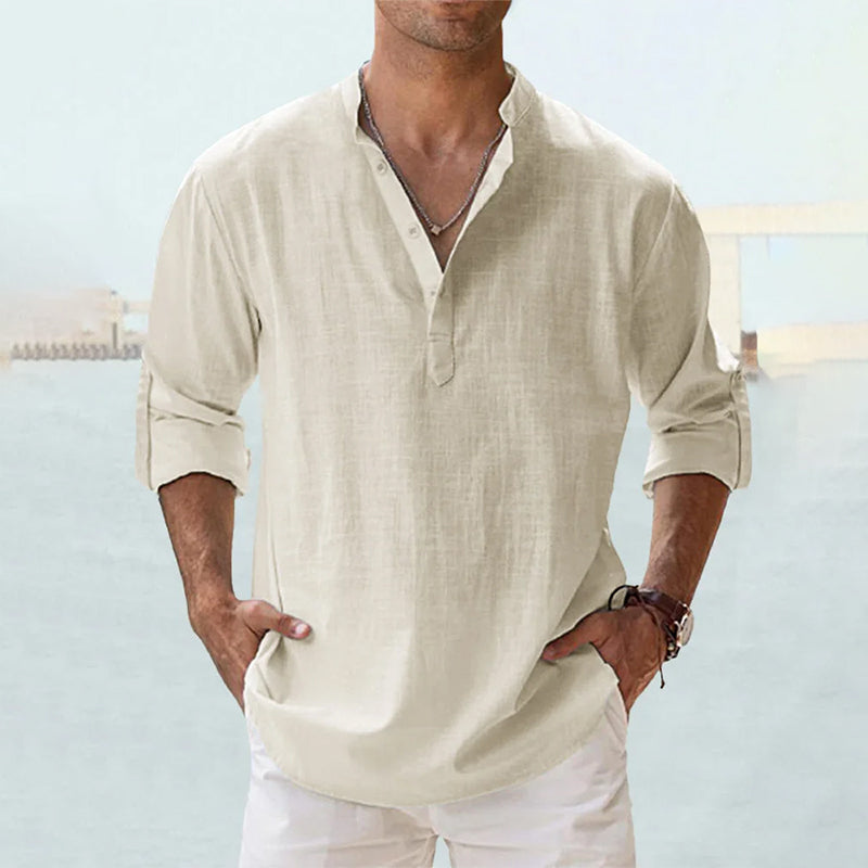 Men's Casual Henley Shirt | Vintage Long Sleeve Grandad