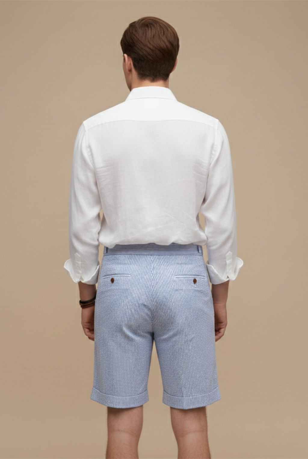 Striped Turn-Up Hem Pleated Chino Shorts