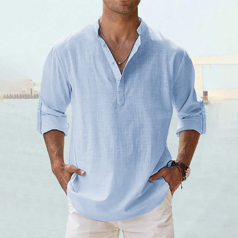 Men's Casual Henley Shirt | Vintage Long Sleeve Grandad