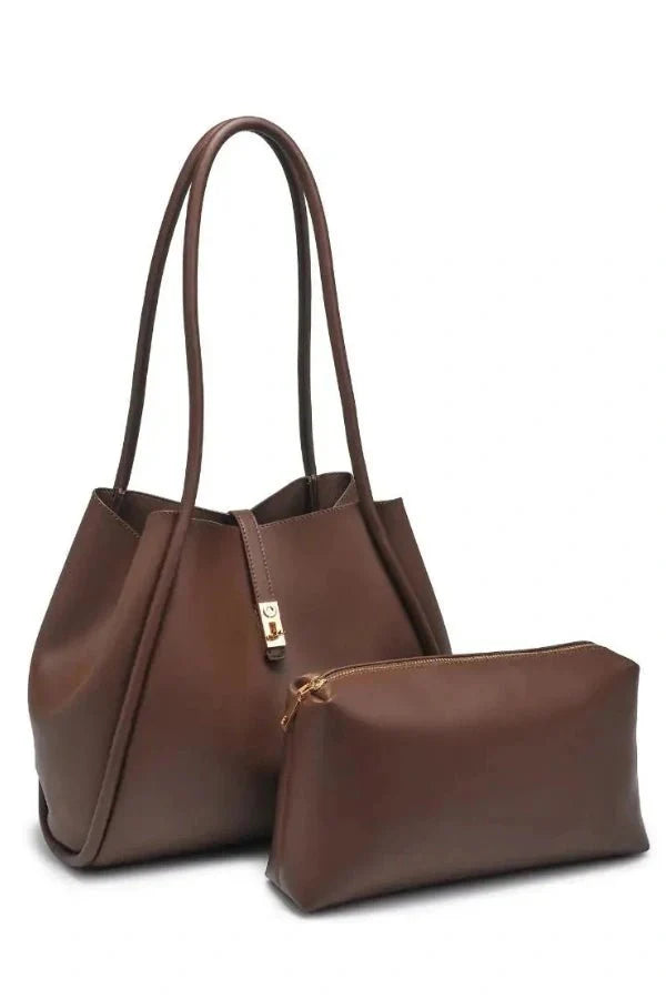 Long Handle Pouch Set Leather Tote Bag