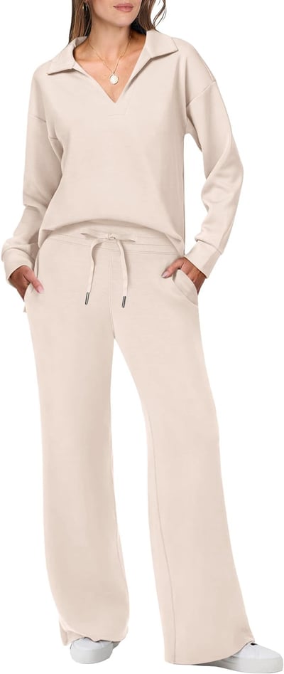 Loungewear Set | Long Sleeve Top with Wide Leg Trousers