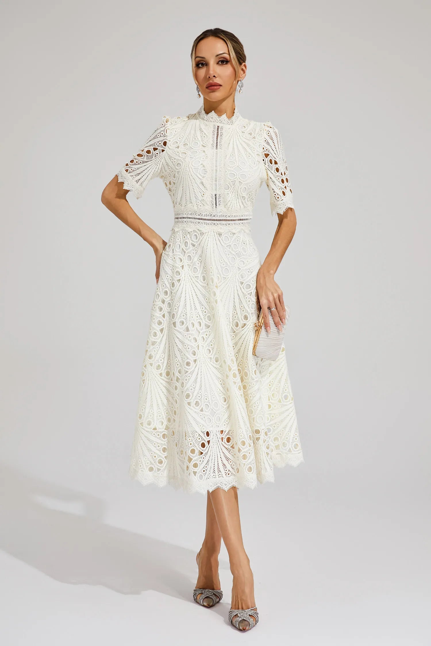 Women's Lace High Neck Midi Dress