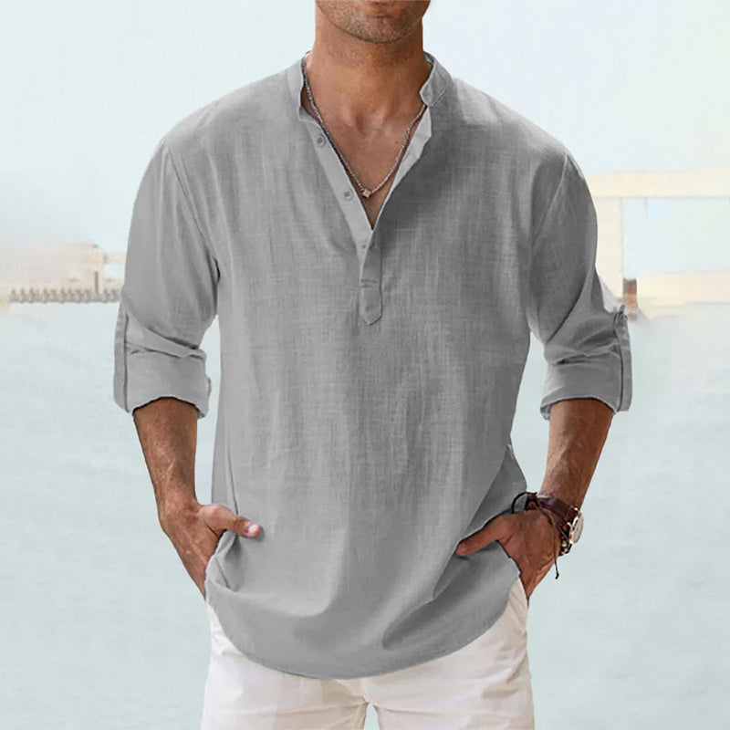 Men's Casual Henley Shirt | Vintage Long Sleeve Grandad