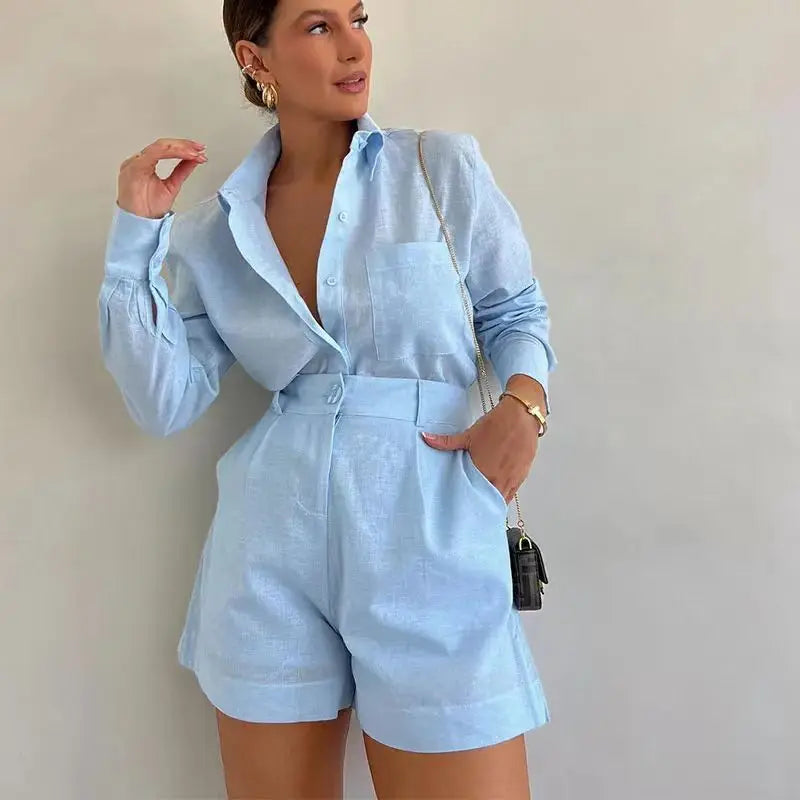 Women’s Matching Linen Shirt & Shorts Set