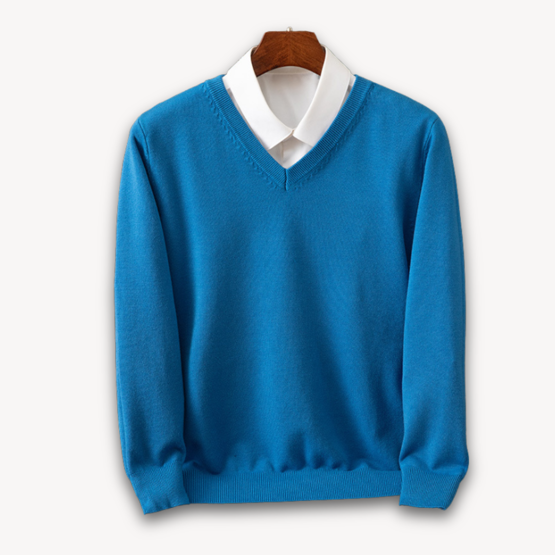 V Neck Pullover Jumper | Slim Fit Layered Collar Look