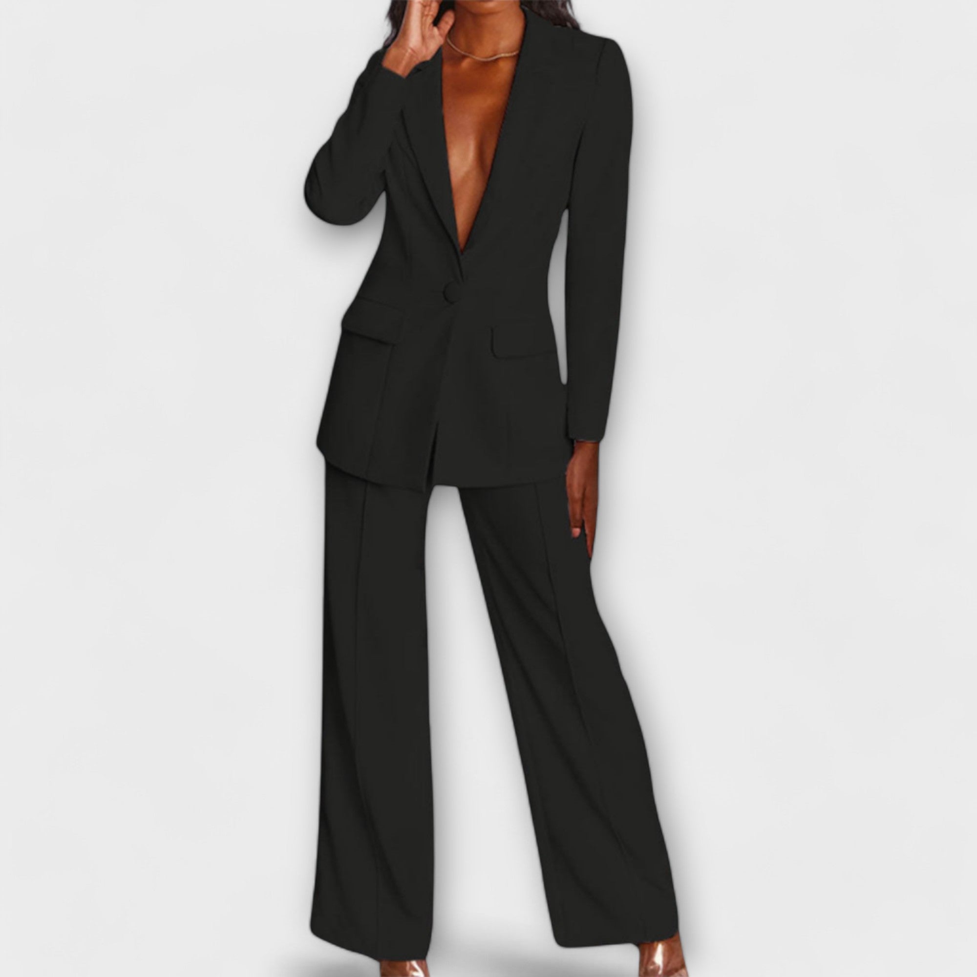 Blazer Trouser Suit Set | Long Sleeve with Wide Leg Trousers