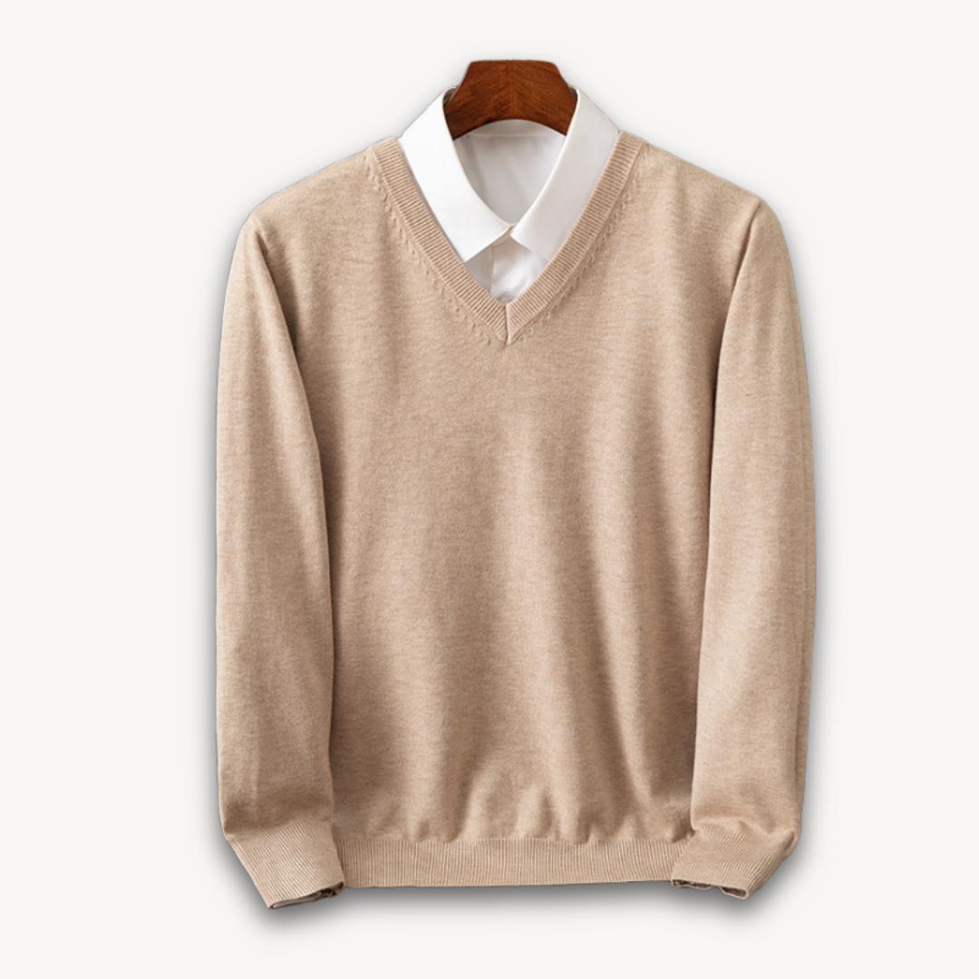 V Neck Pullover Jumper | Slim Fit Layered Collar Look