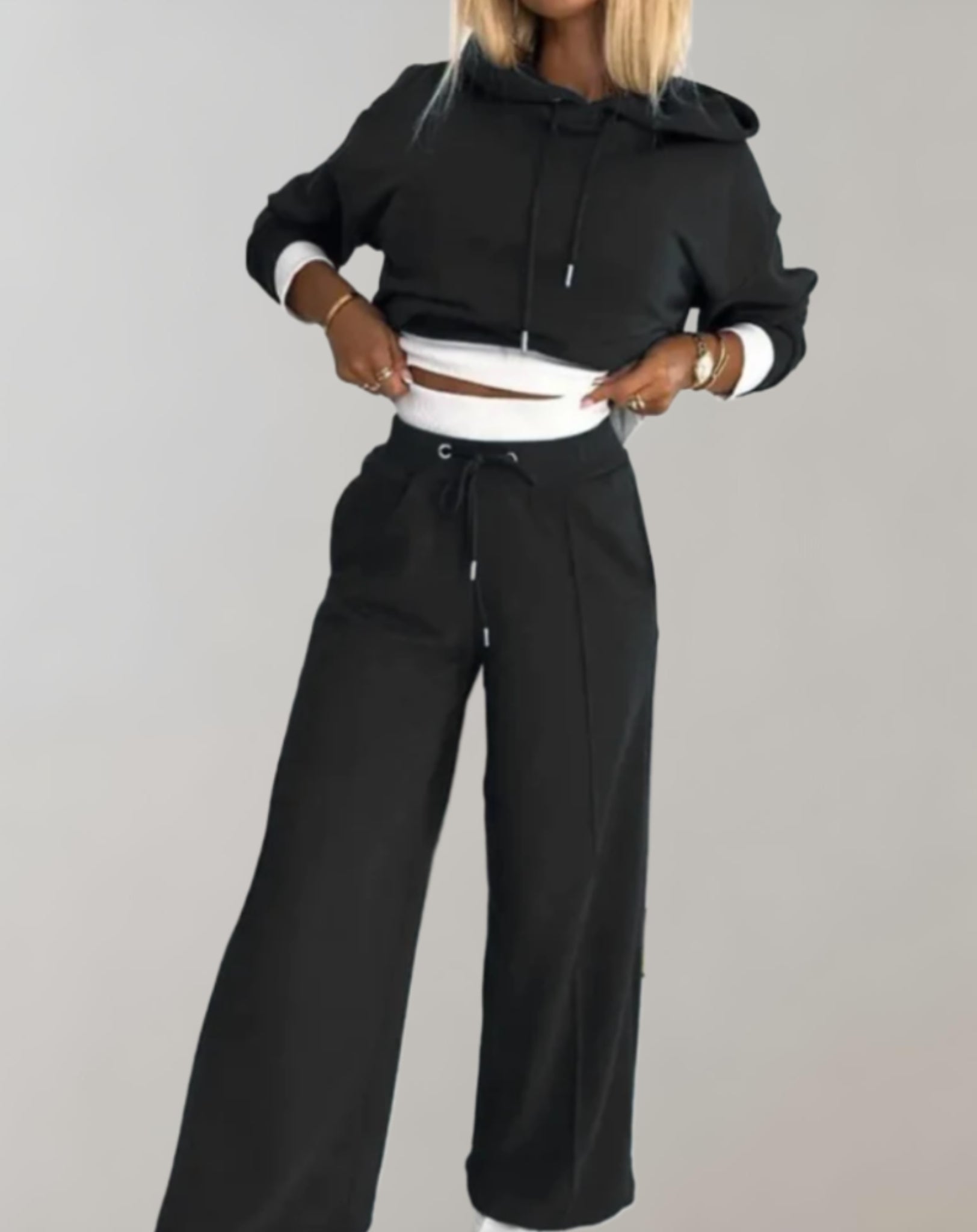 Women’s Tracksuit | Two Piece Cropped Hoodie And Wide Leg Trousers Set