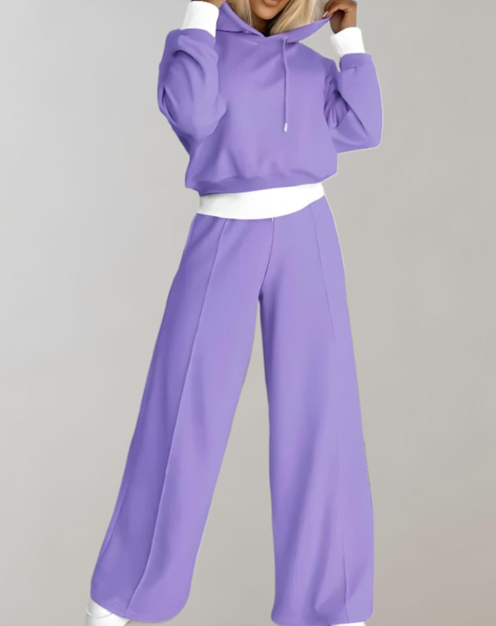 Women’s Tracksuit | Two Piece Cropped Hoodie And Wide Leg Trousers Set