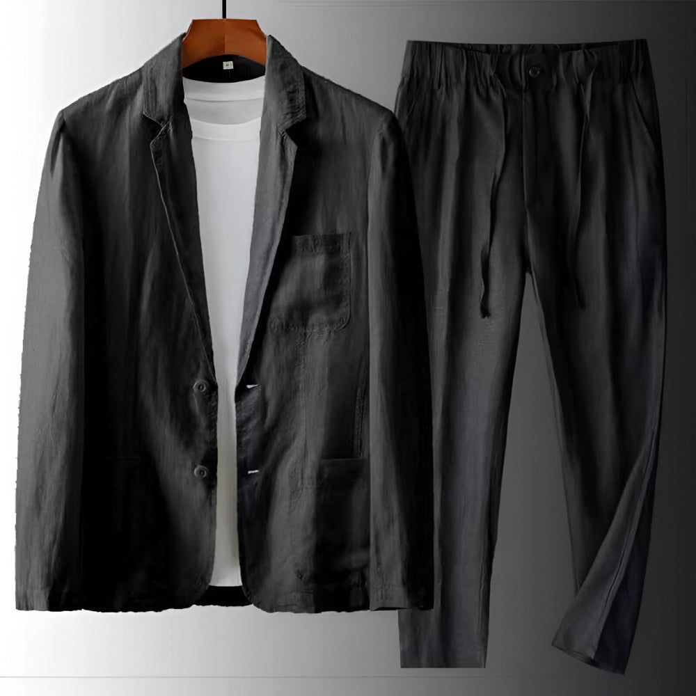 Men’s Two-Piece Linen Suit with Drawstring Trousers