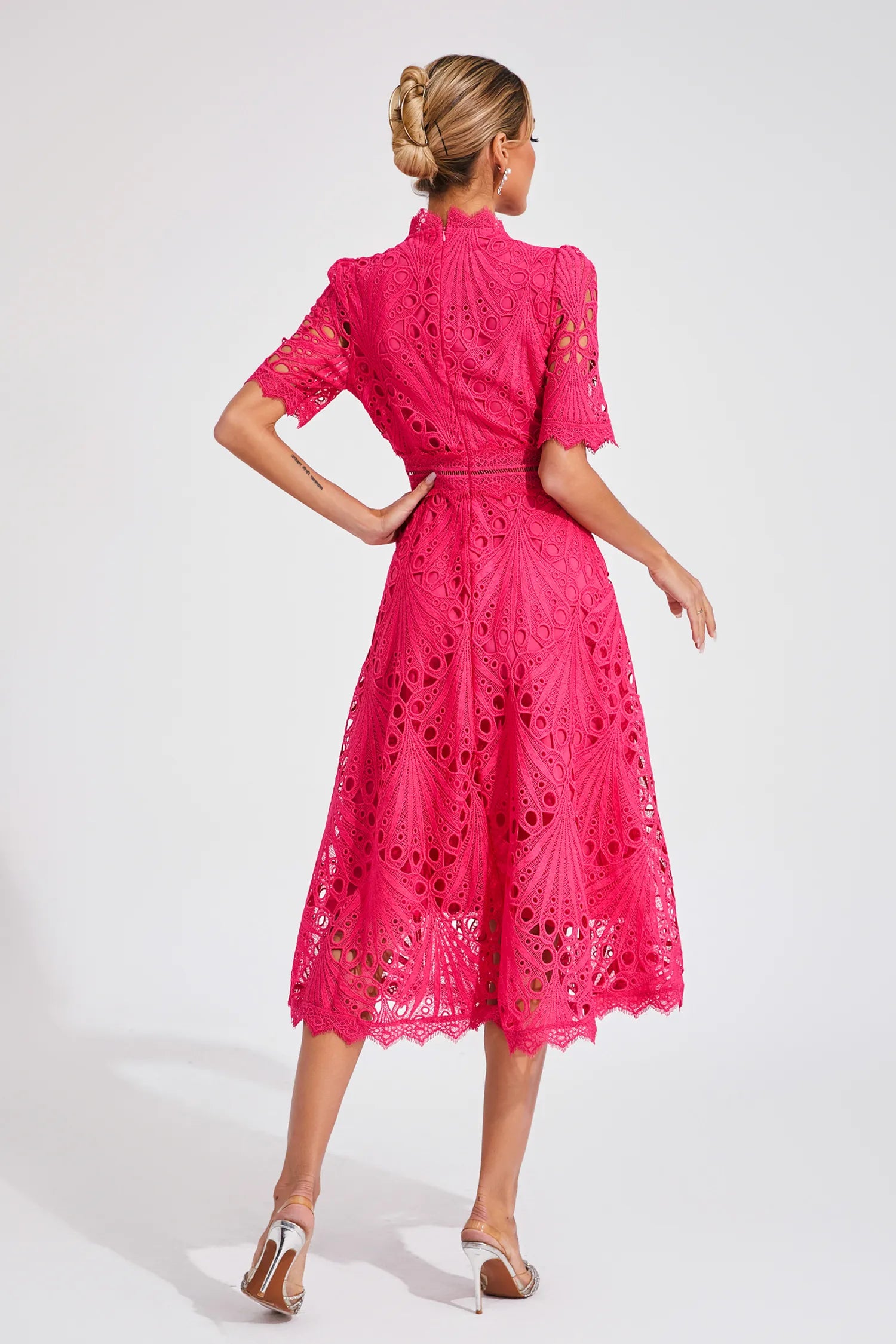 Women's Lace High Neck Midi Dress
