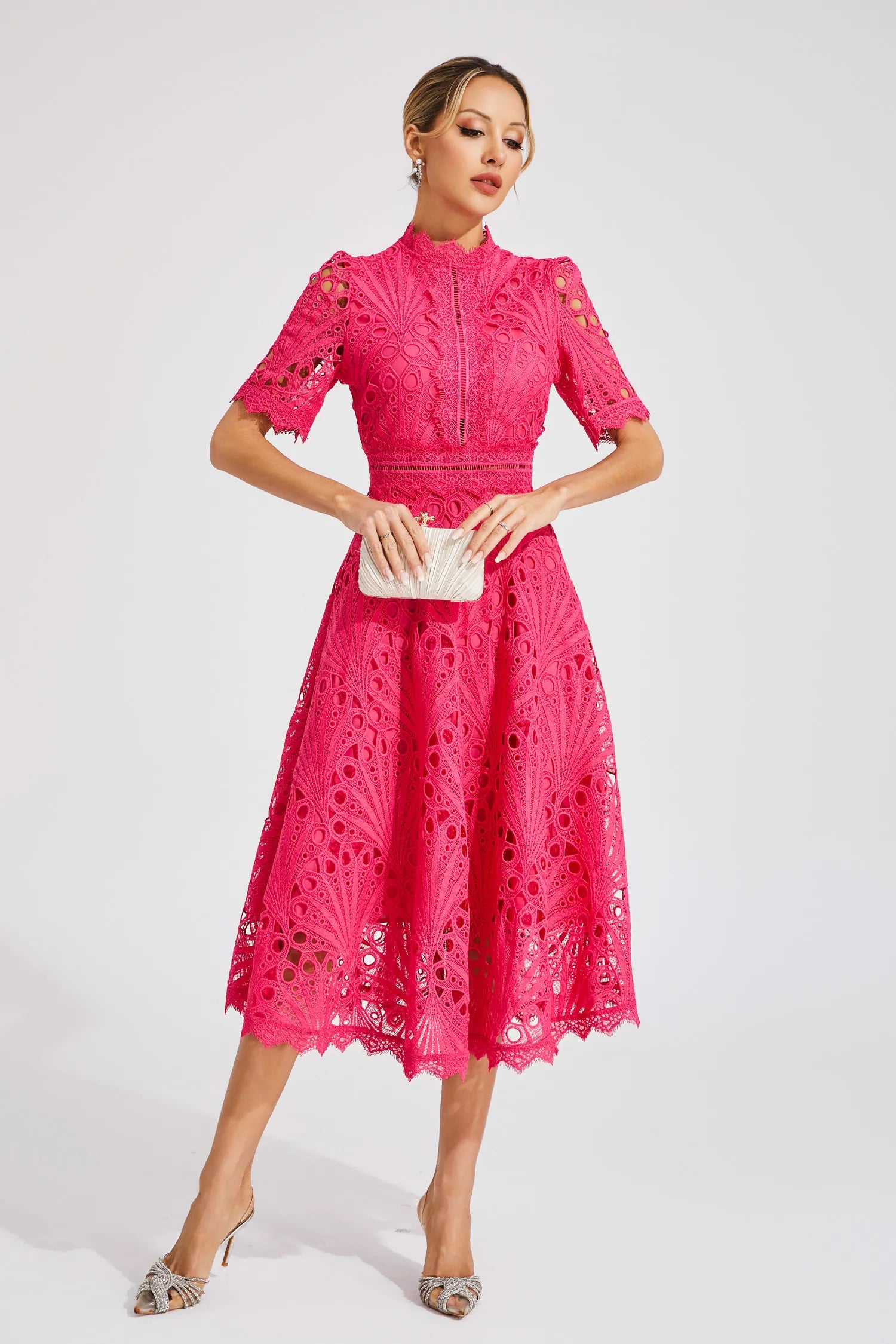 Women's Lace High Neck Midi Dress