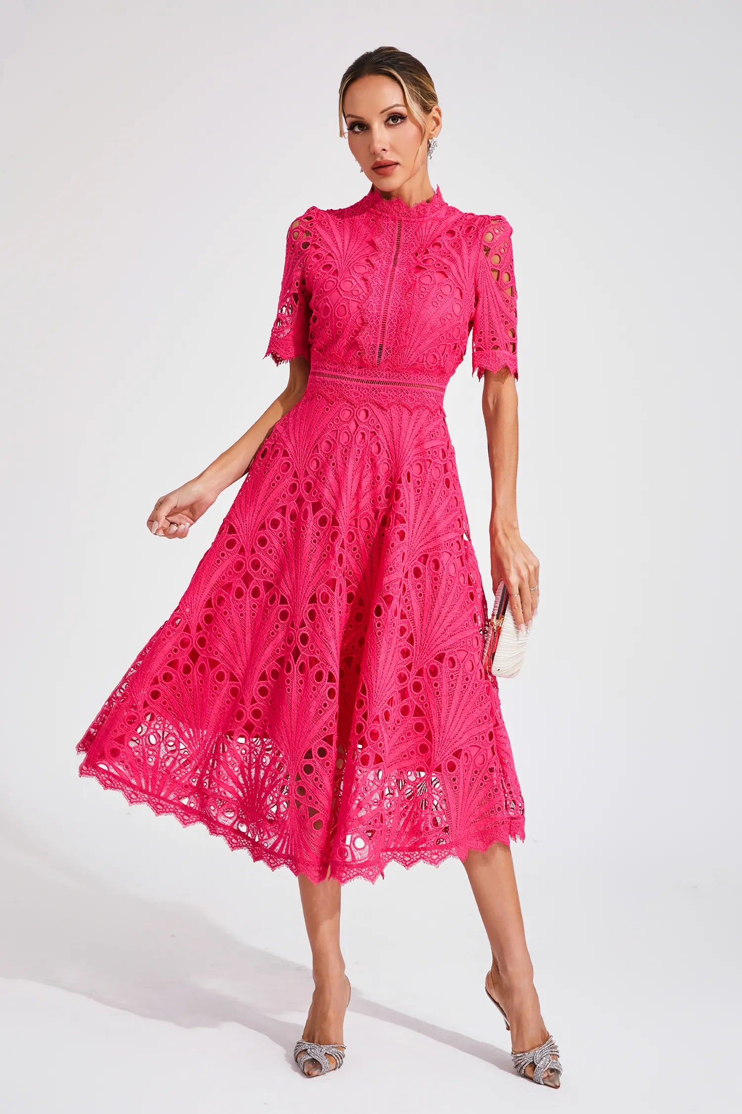 Women's Lace High Neck Midi Dress