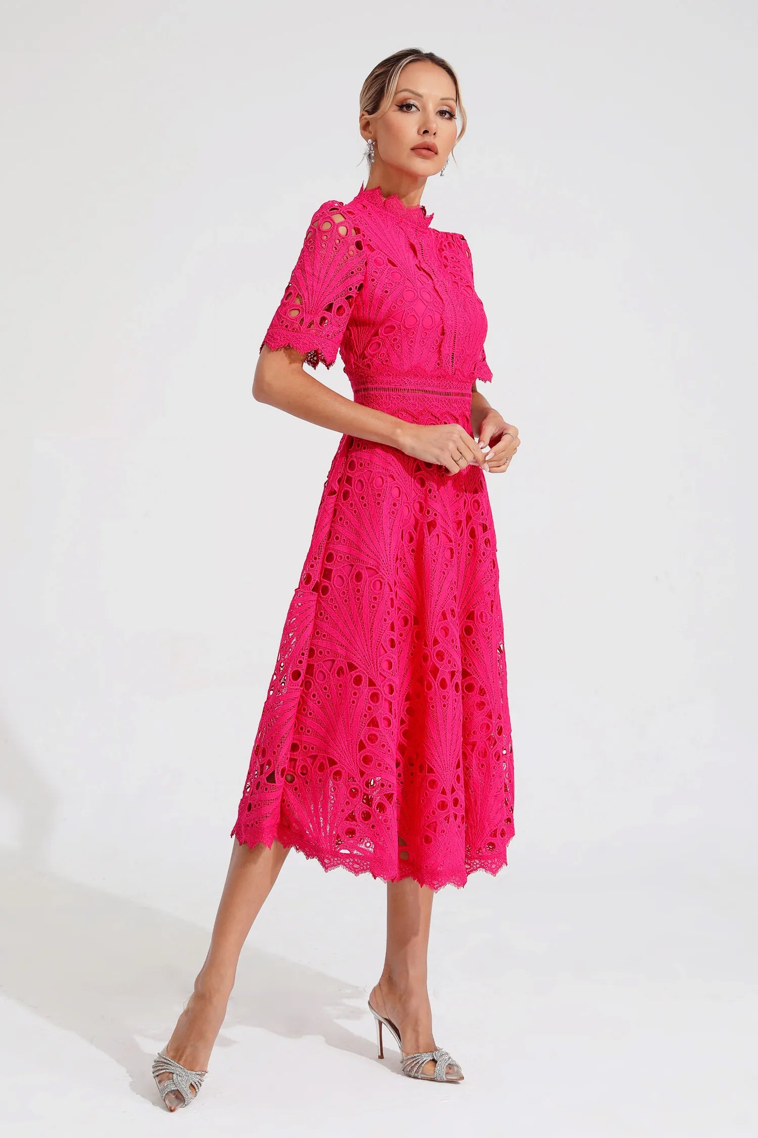 Women's Lace High Neck Midi Dress