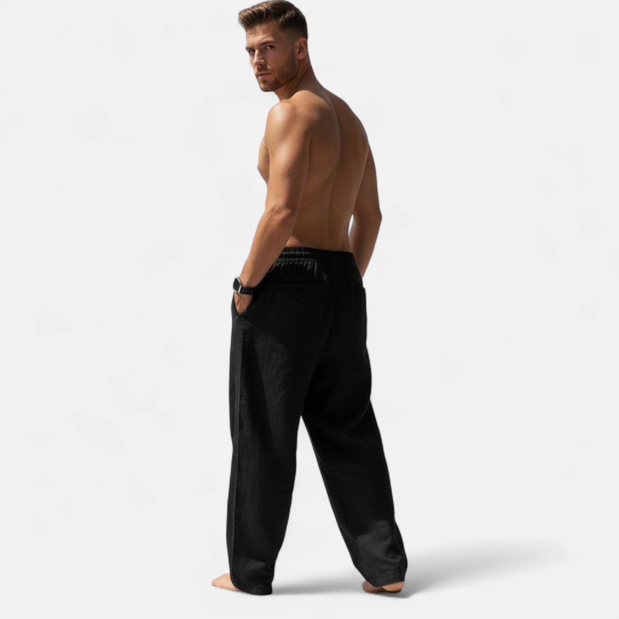 Relaxed Drawstring Wide-Leg Linen Trousers