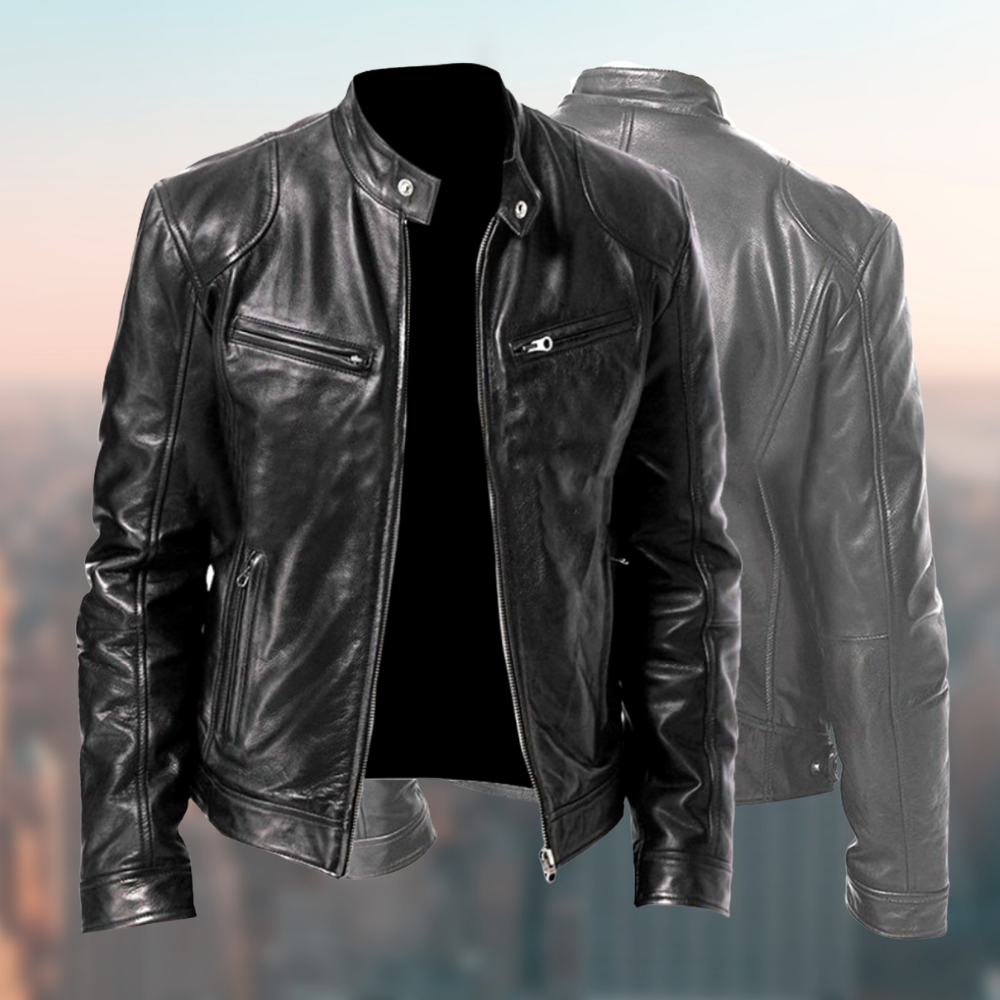 Men’s Biker Jacket | Stand Collar Zip Front