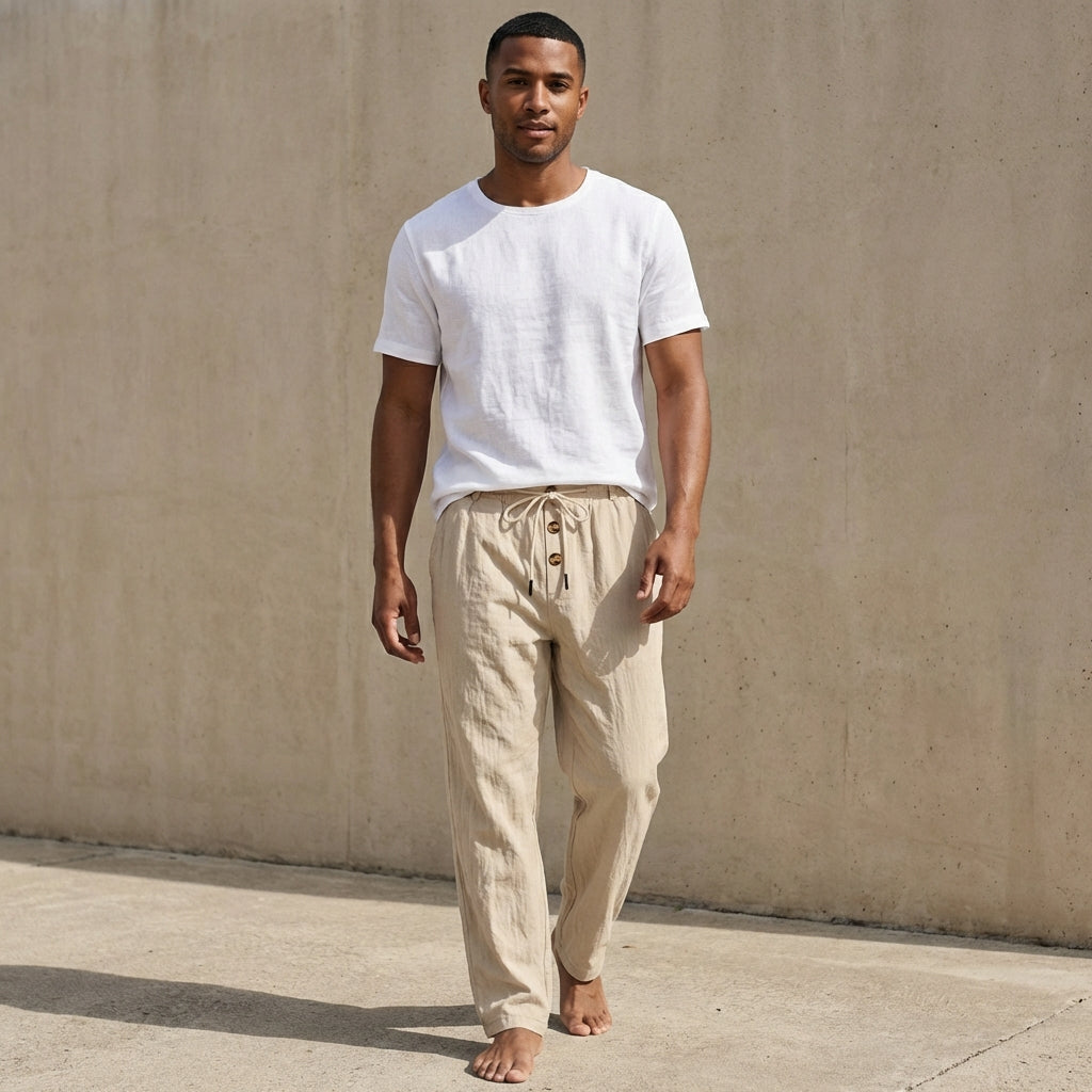 Men’s Linen Wide-Leg Drawstring Pants