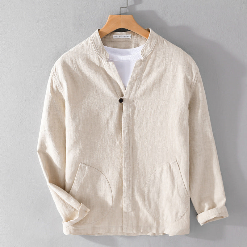 Mandarin Collar Shirt | Patch Pockets