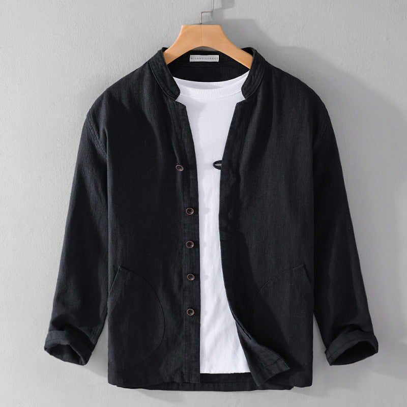 Mandarin Collar Shirt | Patch Pockets