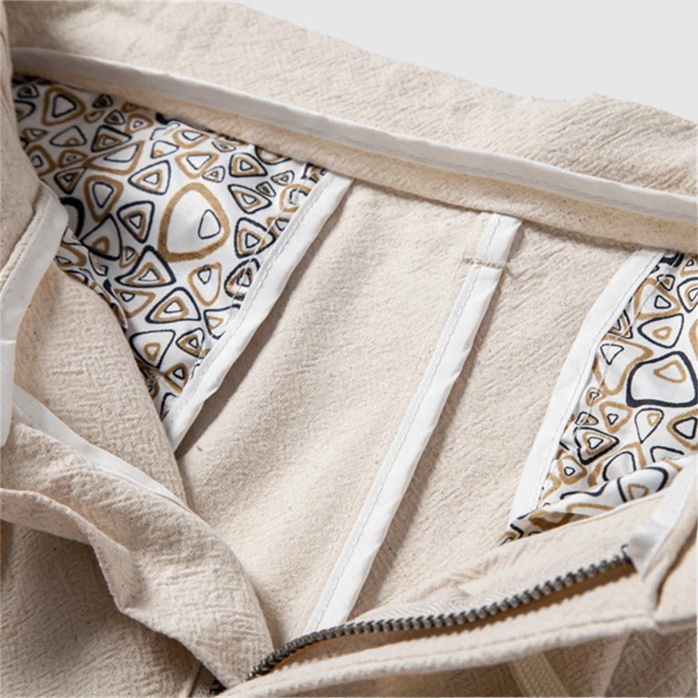 Straight Leg Linen Drawstring Trousers
