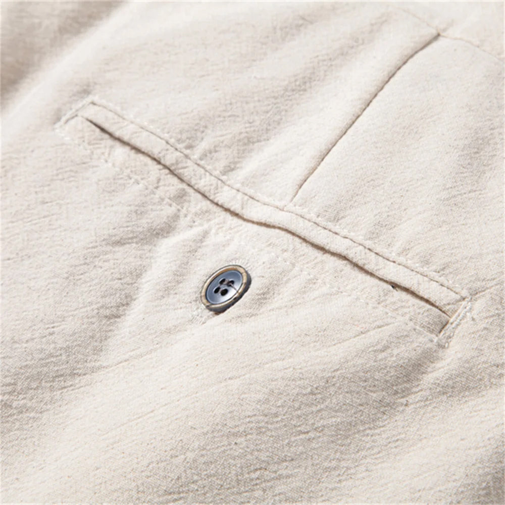 Straight Leg Linen Drawstring Trousers