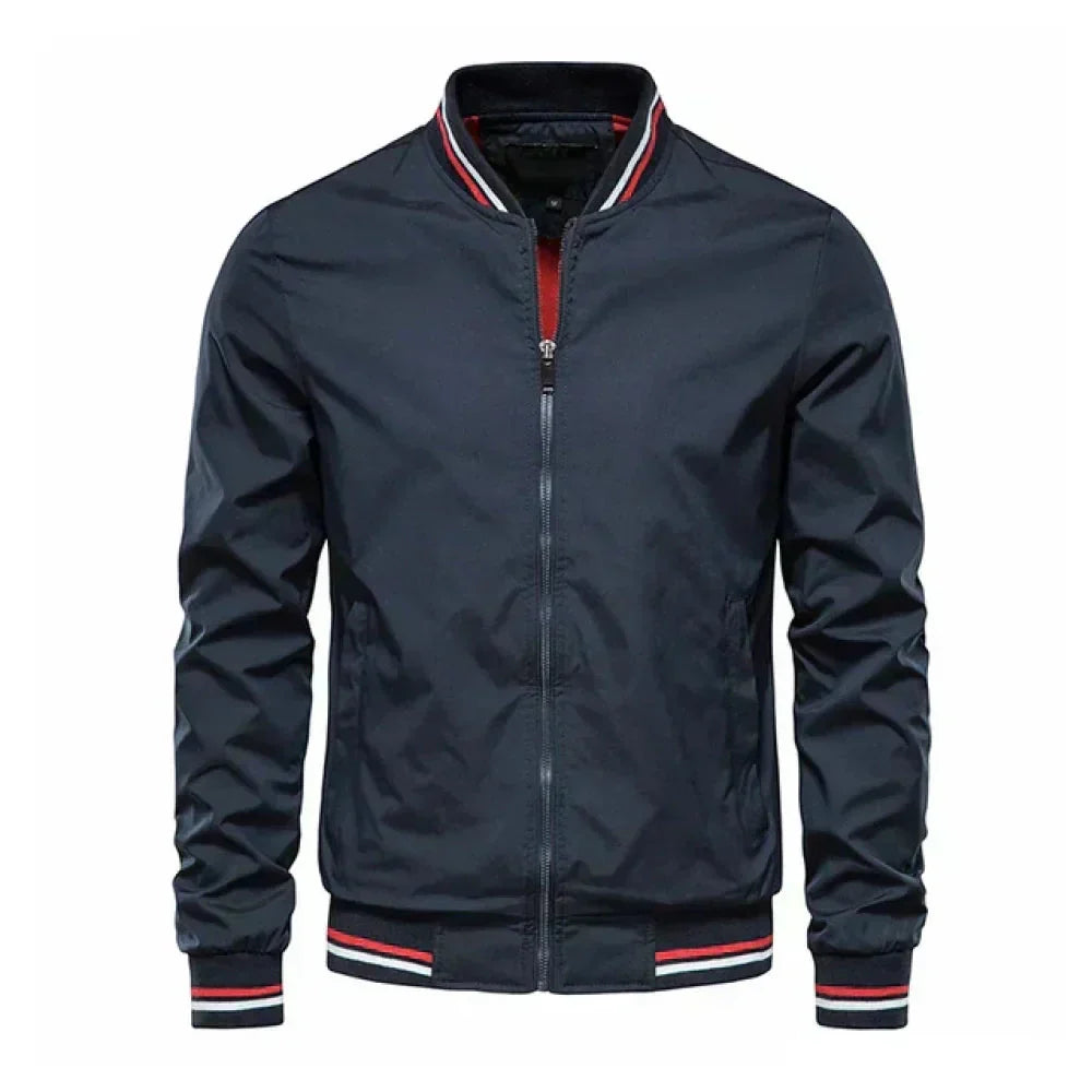 Bomber Jacket | Striped Trim Zip Front