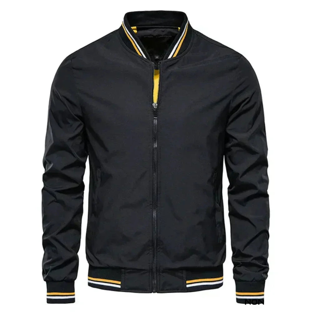 Bomber Jacket | Striped Trim Zip Front