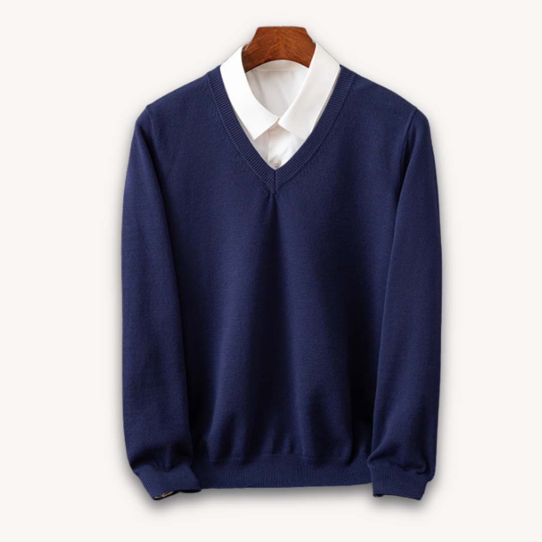 V Neck Pullover Jumper | Slim Fit Layered Collar Look