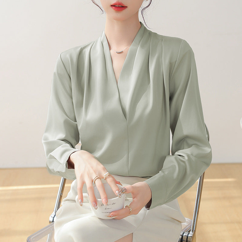 Blouse | Women's Satin V-Neck Long Sleeve