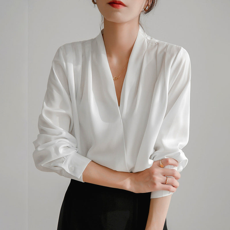 Blouse | Women's Satin V-Neck Long Sleeve