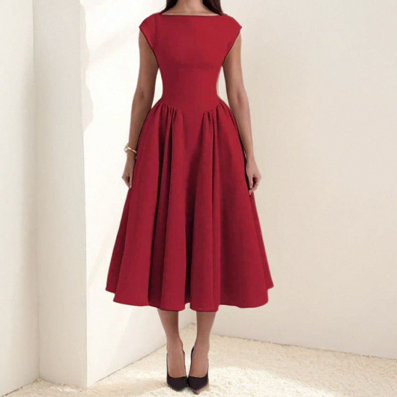 Women's Cap Sleeve Fit and Flare Midi Dress