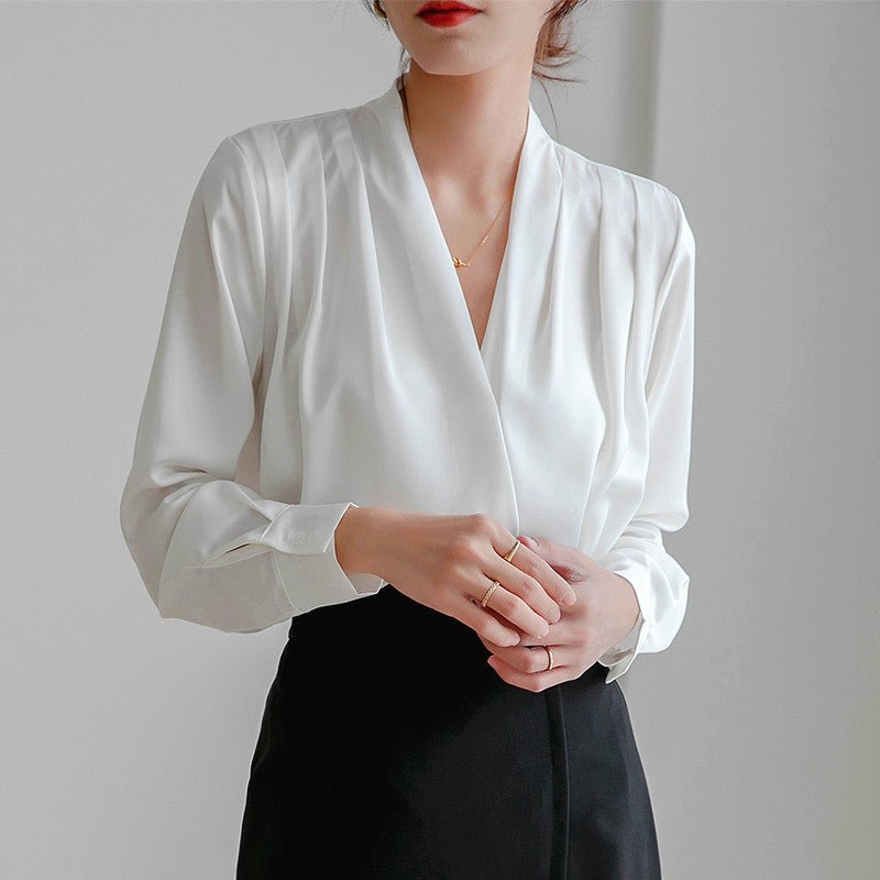 Blouse | Women's Satin V-Neck Long Sleeve